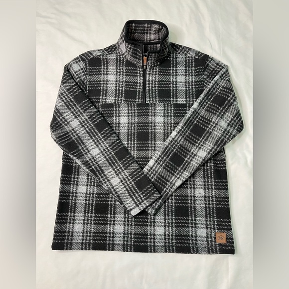 Black & White Plaid John Wayne Stock & Supply Quarter Zip Pullover. Size M.Plaid - Picture 4 of 12